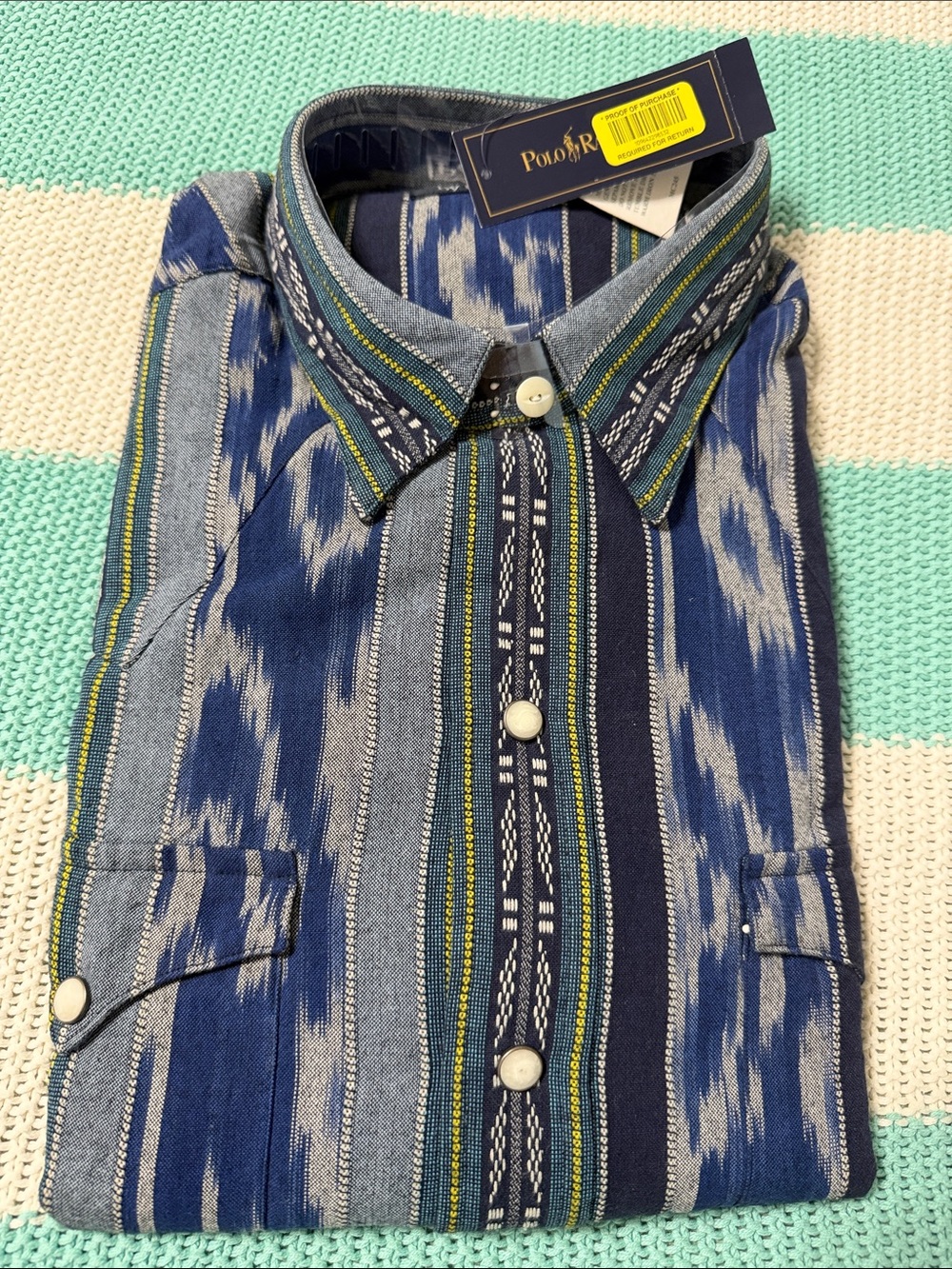 Ralph Lauren Blue Multi-Stripe Casual Button Down Shirt